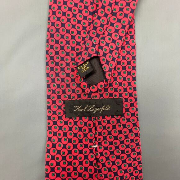 Karl Lagerfeld Silk Tie | Red Green | Geometric Circles | 60x3.5 - Picture 4 of 4
